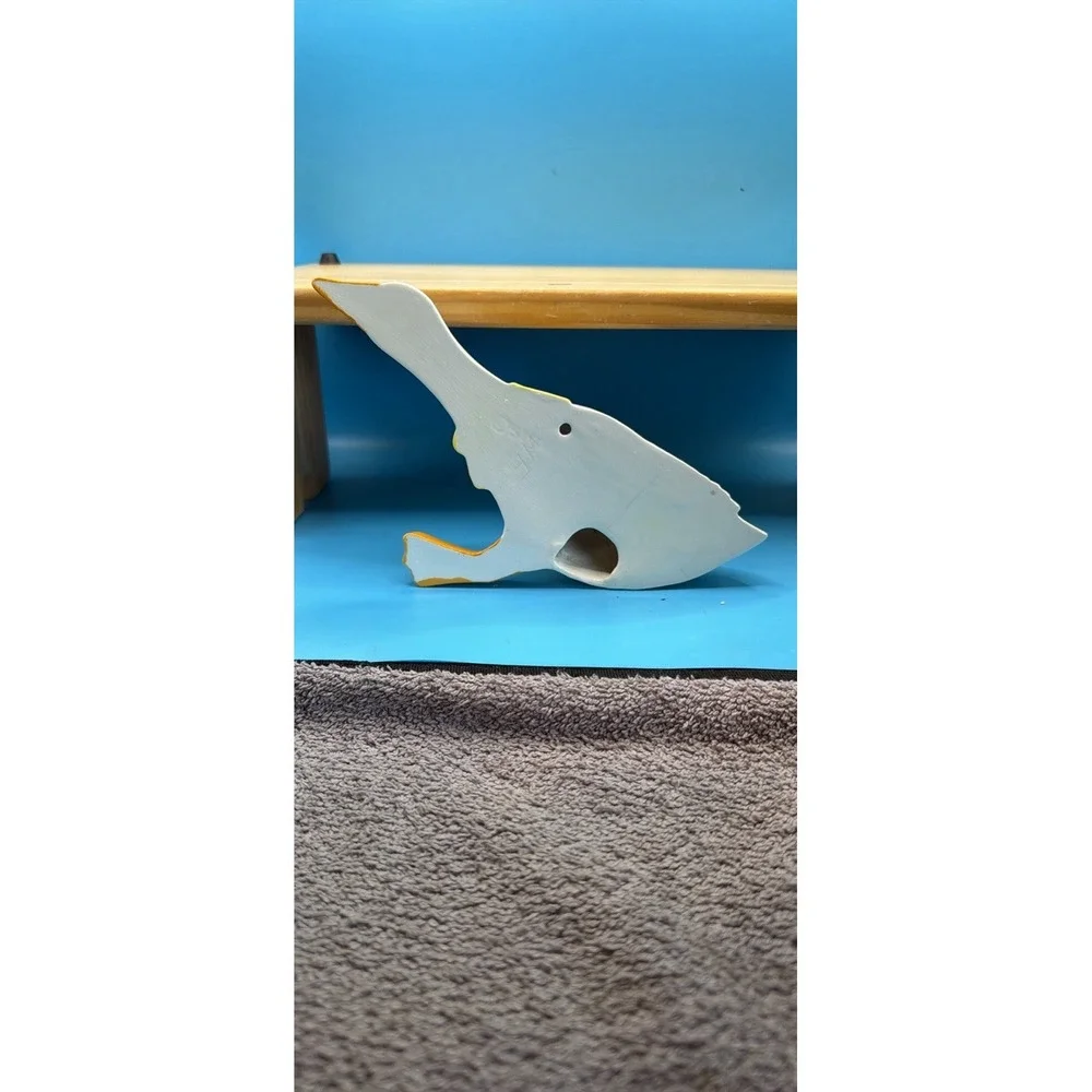 Vintage Glossy White Ceramic goose Figurine Yellow Accents Animal wall Decor